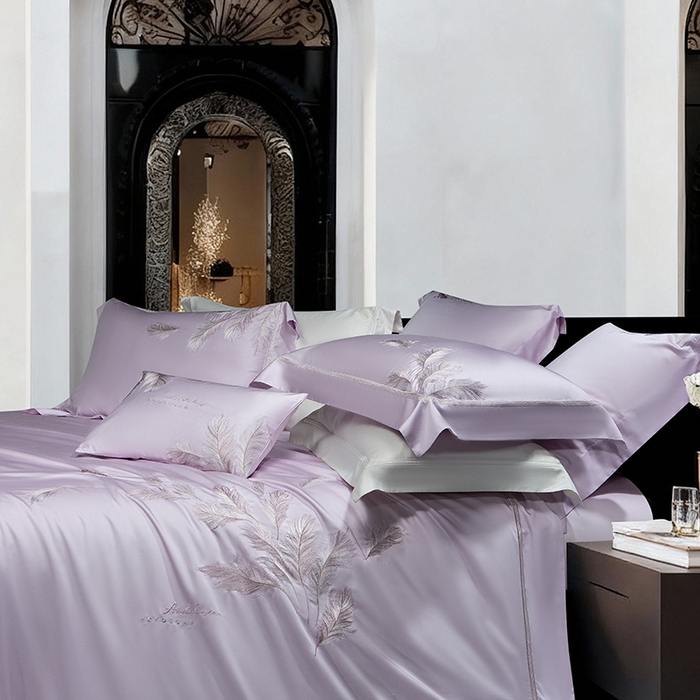 91家纺网 家纺一手货源 找家纺 诗黛尔 2026春夏新款 天丝刺绣四件套叶叶生辉系列 优雅紫