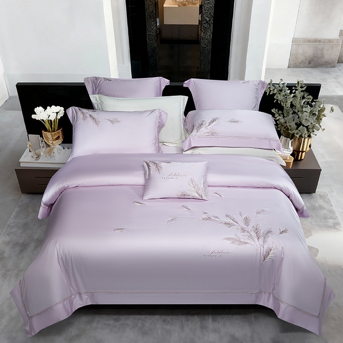 诗黛尔 2026春夏新款 天丝刺绣四件套叶叶生辉系列 优雅紫