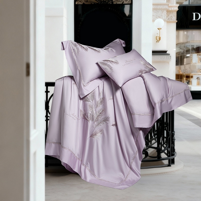 91家纺网 家纺一手货源 找家纺 诗黛尔 2026春夏新款 天丝刺绣四件套叶叶生辉系列 优雅紫