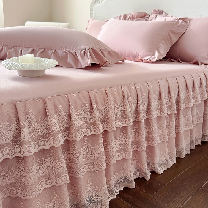 91家纺网 家纺一手货源 找家纺 乐朵家居 2026新款 26-1夏沫 蕾丝床裙 豆沙