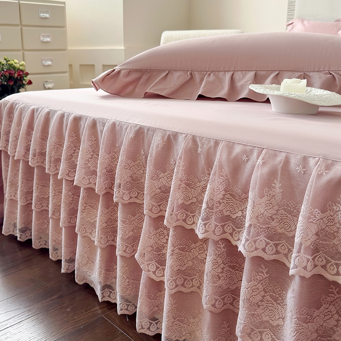 91家纺网 家纺一手货源 找家纺 乐朵家居 2026新款 26-1夏沫 蕾丝床裙 豆沙