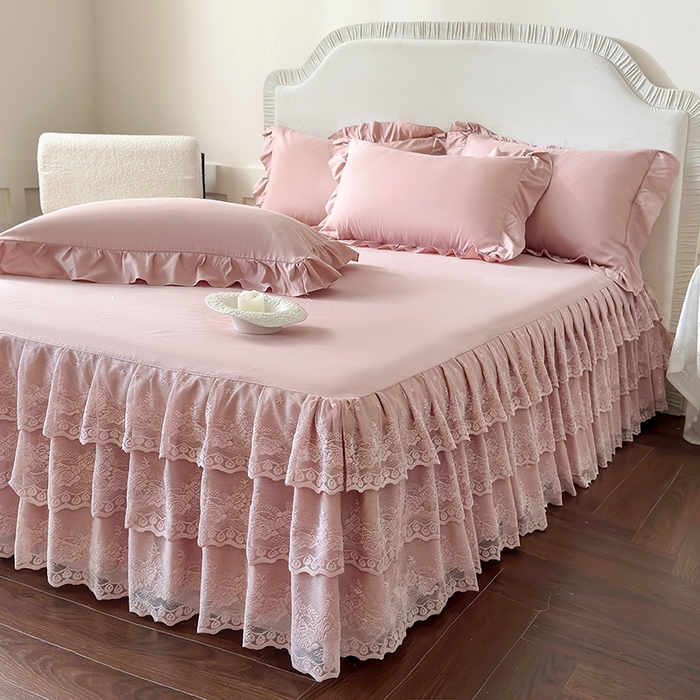 91家纺网 家纺一手货源 找家纺 乐朵家居 2026新款 26-1夏沫 蕾丝床裙 豆沙