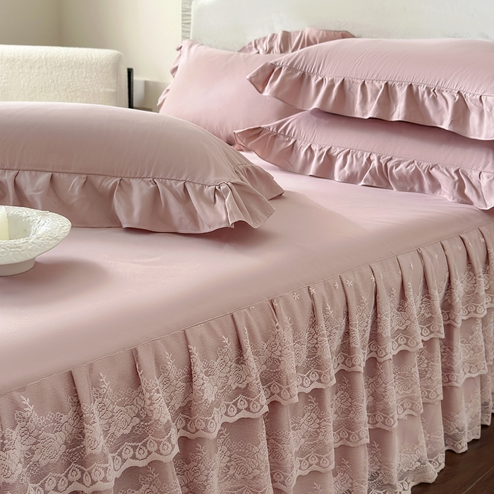 91家纺网 家纺一手货源 找家纺 乐朵家居 2026新款 26-1夏沫 蕾丝床裙 豆沙