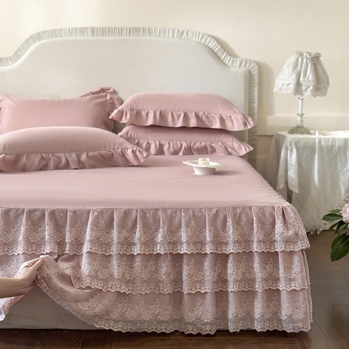 91家纺网 家纺一手货源 找家纺 乐朵家居 2026新款 26-1夏沫 蕾丝床裙 豆沙