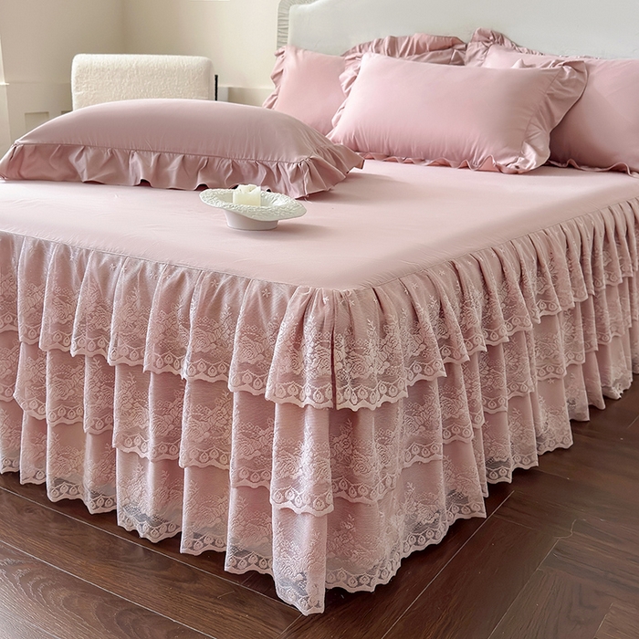 91家纺网 家纺一手货源 找家纺 乐朵家居 2026新款 26-1夏沫 蕾丝床裙 豆沙