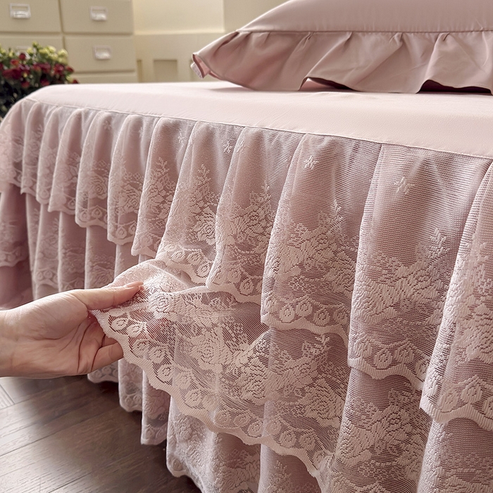 91家纺网 家纺一手货源 找家纺 乐朵家居 2026新款 26-1夏沫 蕾丝床裙 豆沙