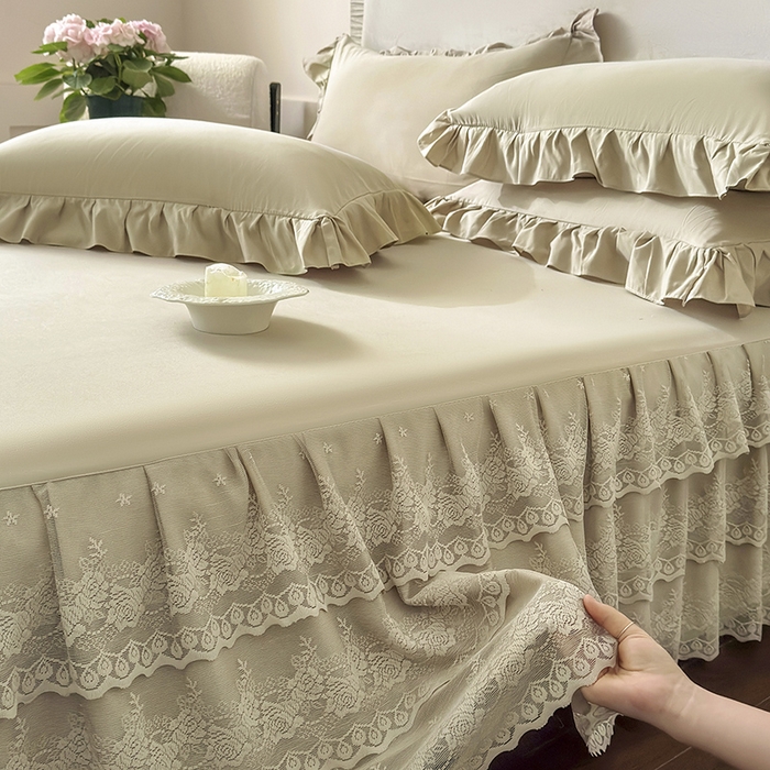 91家纺网 家纺一手货源 找家纺 乐朵家居 2026新款 26-1 夏沫 蕾丝床裙 卡其