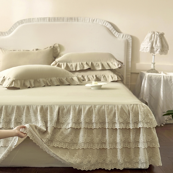 91家纺网 家纺一手货源 找家纺 乐朵家居 2026新款 26-1 夏沫 蕾丝床裙 卡其