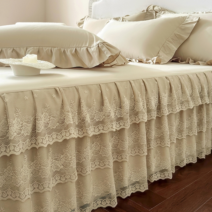 91家纺网 家纺一手货源 找家纺 乐朵家居 2026新款 26-1 夏沫 蕾丝床裙 卡其