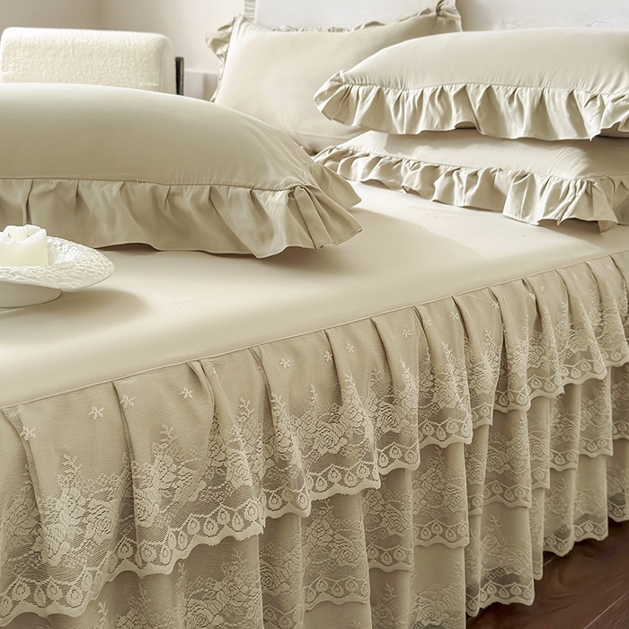 91家纺网 家纺一手货源 找家纺 乐朵家居 2026新款 26-1 夏沫 蕾丝床裙 卡其