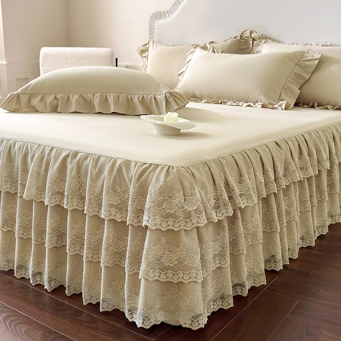 91家纺网 家纺一手货源 找家纺 乐朵家居 2026新款 26-1 夏沫 蕾丝床裙 卡其