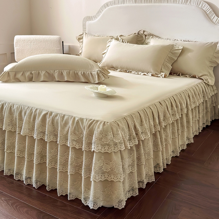 91家纺网 家纺一手货源 找家纺 乐朵家居 2026新款 26-1 夏沫 蕾丝床裙 卡其