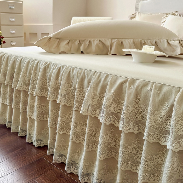 91家纺网 家纺一手货源 找家纺 乐朵家居 2026新款 26-1 夏沫 蕾丝床裙 卡其