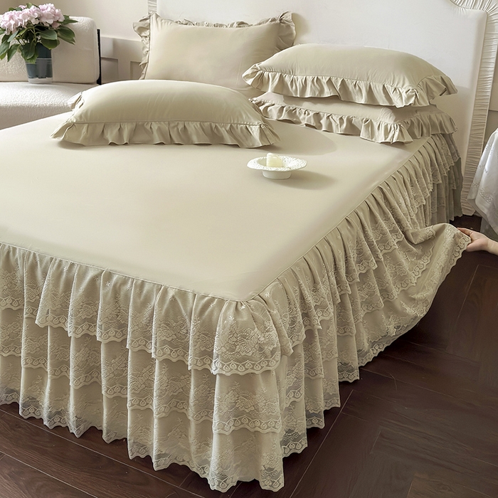 91家纺网 家纺一手货源 找家纺 乐朵家居 2026新款 26-1 夏沫 蕾丝床裙 卡其