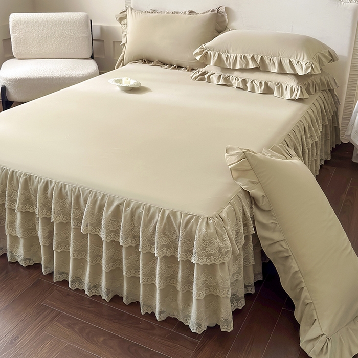 91家纺网 家纺一手货源 找家纺 乐朵家居 2026新款 26-1 夏沫 蕾丝床裙 卡其