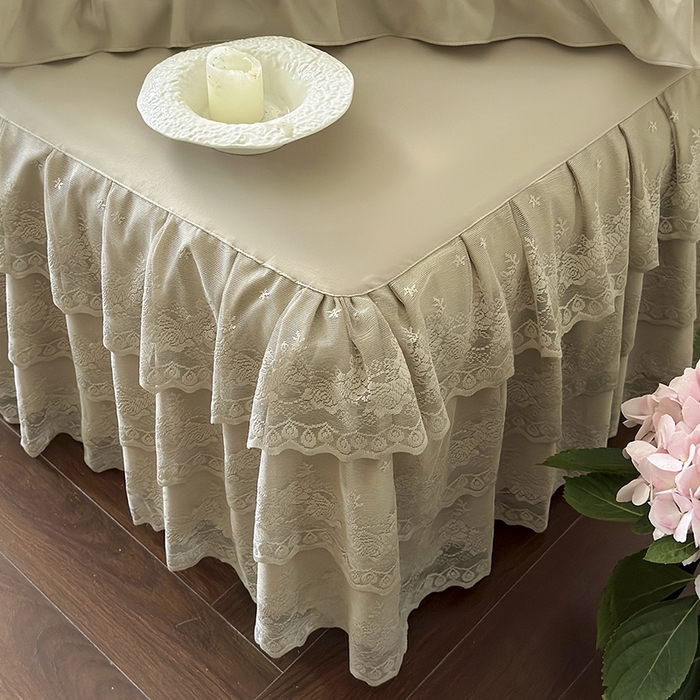 91家纺网 家纺一手货源 找家纺 乐朵家居 2026新款 26-1 夏沫 蕾丝床裙 卡其