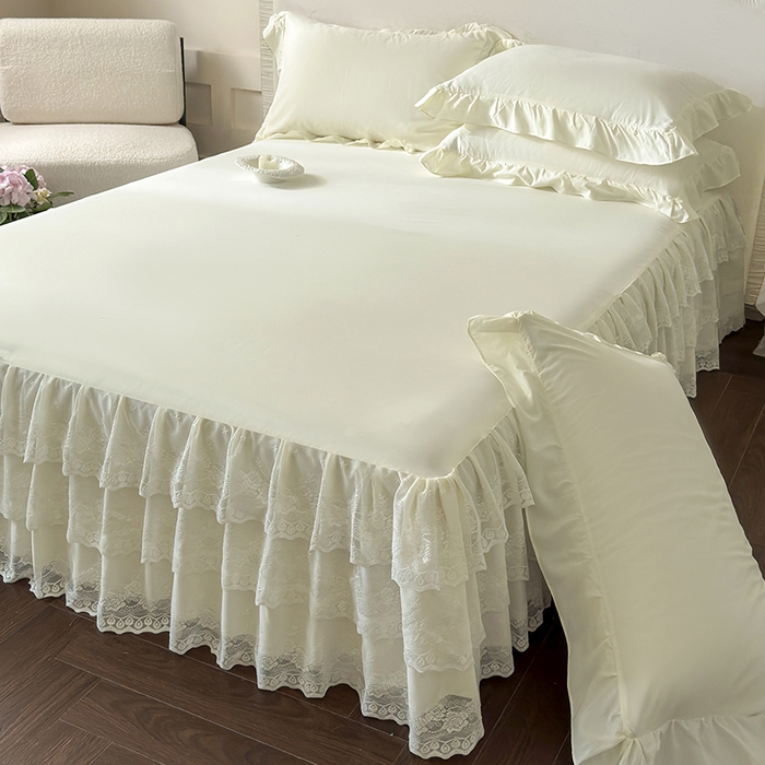 91家纺网 家纺一手货源 找家纺 乐朵家居 2026新款 26-1 夏沫 蕾丝床裙 米白