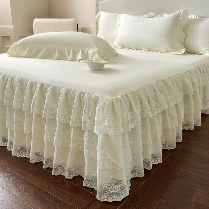 91家纺网 家纺一手货源 找家纺 乐朵家居 2026新款 26-1 夏沫 蕾丝床裙 米白