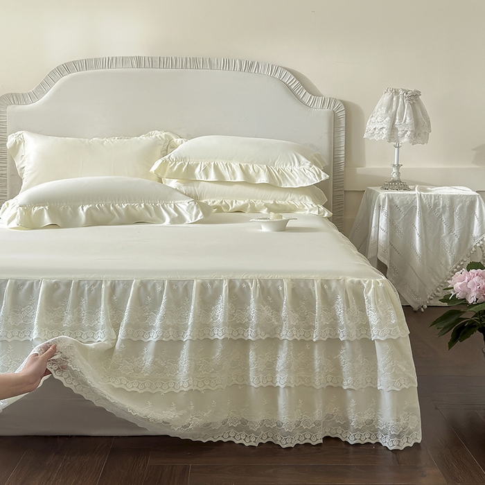 91家纺网 家纺一手货源 找家纺 乐朵家居 2026新款 26-1 夏沫 蕾丝床裙 米白