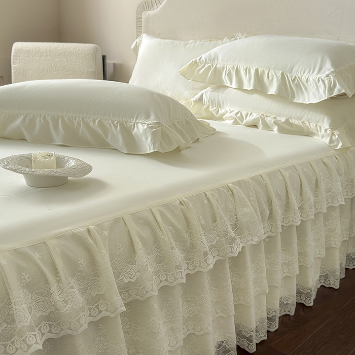 91家纺网 家纺一手货源 找家纺 乐朵家居 2026新款 26-1 夏沫 蕾丝床裙 米白