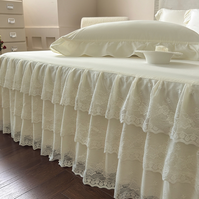 91家纺网 家纺一手货源 找家纺 乐朵家居 2026新款 26-1 夏沫 蕾丝床裙 米白