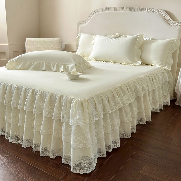 91家纺网 家纺一手货源 找家纺 乐朵家居 2026新款 26-1 夏沫 蕾丝床裙 米白