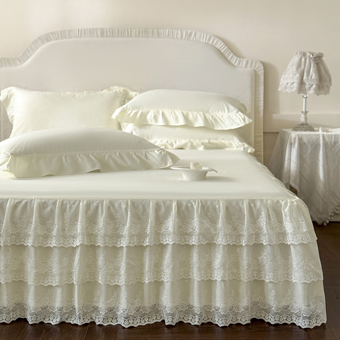 乐朵家居 2026新款 26-1 夏沫 蕾丝床裙 米白