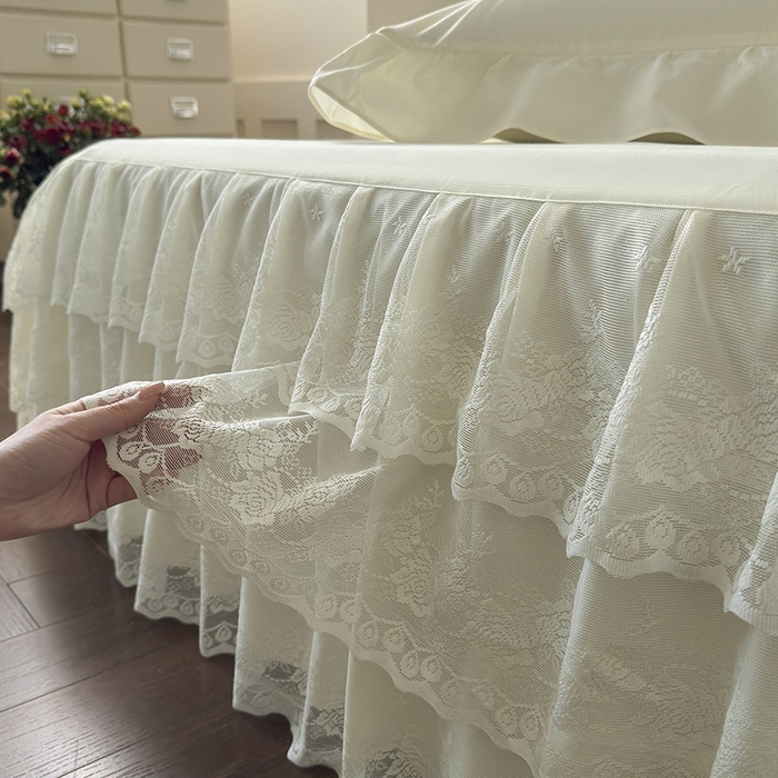 91家纺网 家纺一手货源 找家纺 乐朵家居 2026新款 26-1 夏沫 蕾丝床裙 米白