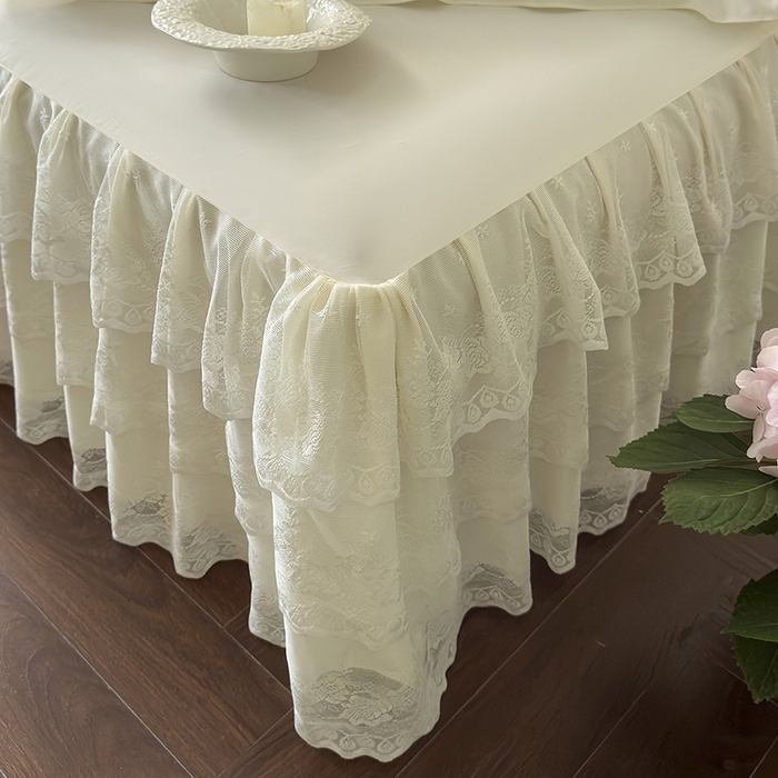 91家纺网 家纺一手货源 找家纺 乐朵家居 2026新款 26-1 夏沫 蕾丝床裙 米白