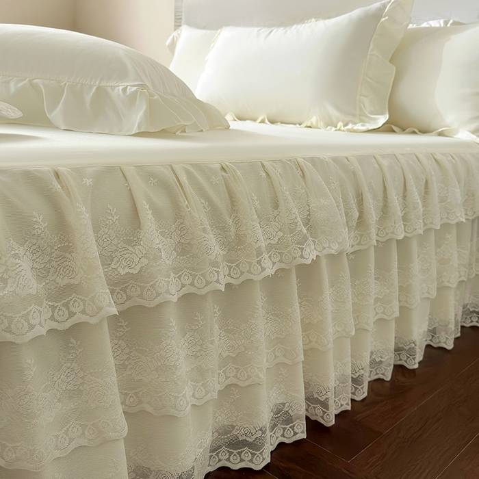 91家纺网 家纺一手货源 找家纺 乐朵家居 2026新款 26-1 夏沫 蕾丝床裙 米白