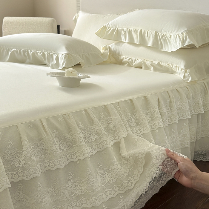 91家纺网 家纺一手货源 找家纺 乐朵家居 2026新款 26-1 夏沫 蕾丝床裙 米白