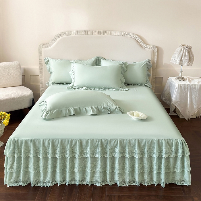 91家纺网 家纺一手货源 找家纺 乐朵家居 2026新款 26-1夏沫 蕾丝床裙 抹茶绿