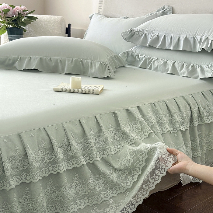 91家纺网 家纺一手货源 找家纺 乐朵家居 2026新款 26-1夏沫 蕾丝床裙 抹茶绿