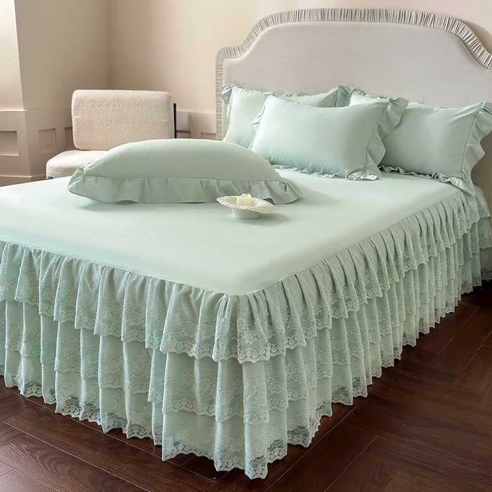 91家纺网 家纺一手货源 找家纺 乐朵家居 2026新款 26-1夏沫 蕾丝床裙 抹茶绿