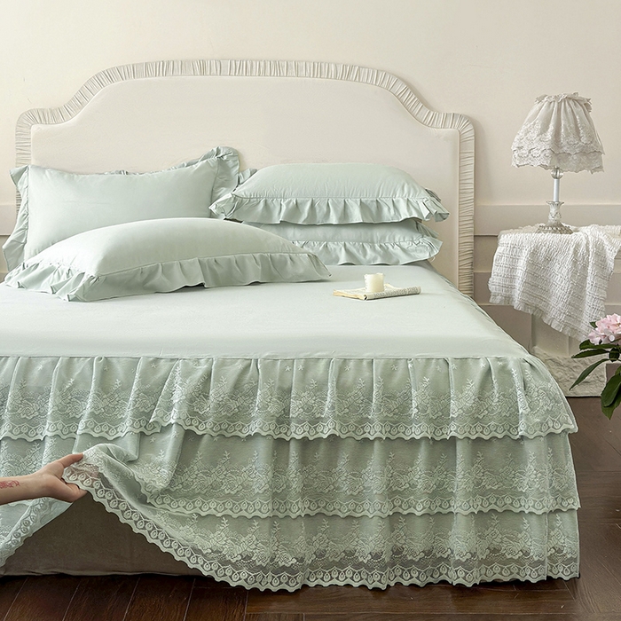 91家纺网 家纺一手货源 找家纺 乐朵家居 2026新款 26-1夏沫 蕾丝床裙 抹茶绿