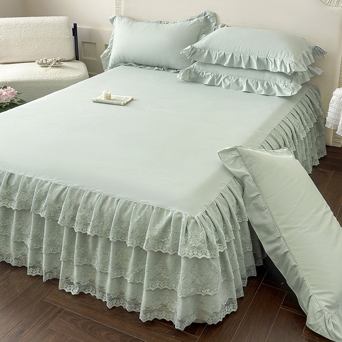 91家纺网 家纺一手货源 找家纺 乐朵家居 2026新款 26-1夏沫 蕾丝床裙 抹茶绿