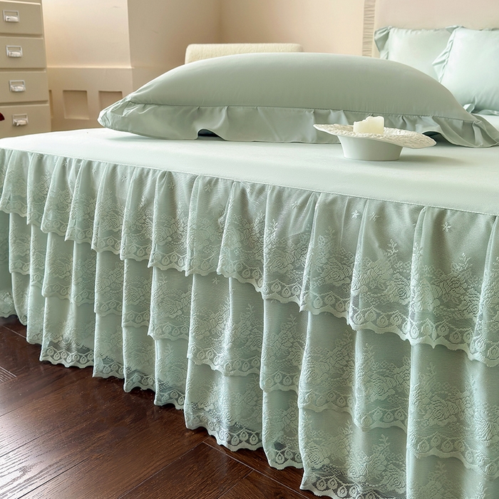 91家纺网 家纺一手货源 找家纺 乐朵家居 2026新款 26-1夏沫 蕾丝床裙 抹茶绿