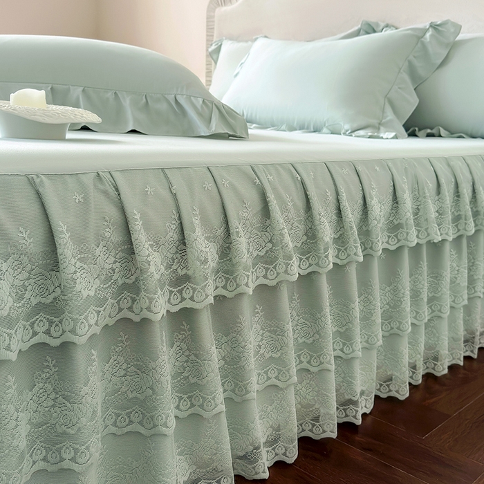 91家纺网 家纺一手货源 找家纺 乐朵家居 2026新款 26-1夏沫 蕾丝床裙 抹茶绿