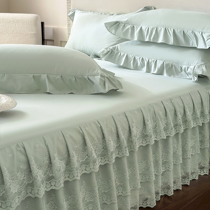 91家纺网 家纺一手货源 找家纺 乐朵家居 2026新款 26-1夏沫 蕾丝床裙 抹茶绿