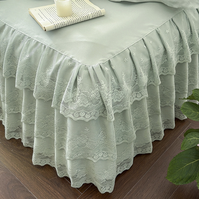 91家纺网 家纺一手货源 找家纺 乐朵家居 2026新款 26-1夏沫 蕾丝床裙 抹茶绿