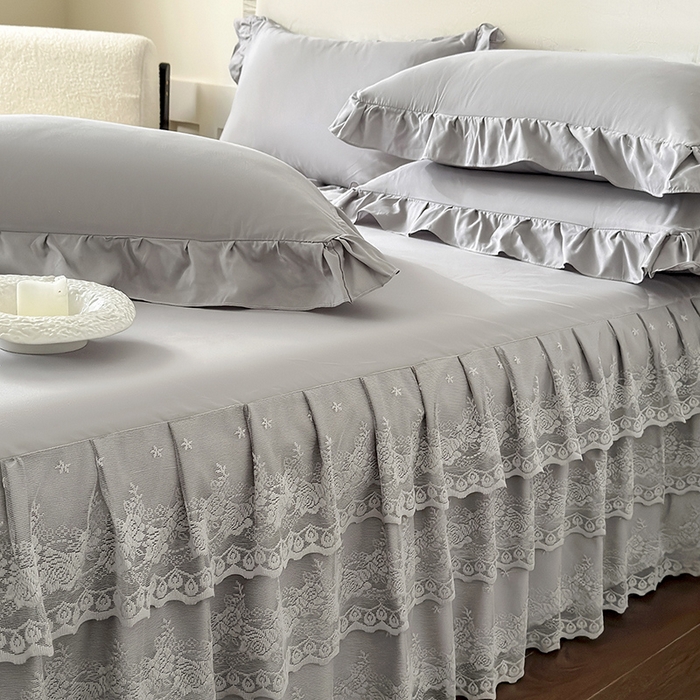 91家纺网 家纺一手货源 找家纺 乐朵家居 2026新款 26-1 夏沫 蕾丝床裙 星空灰