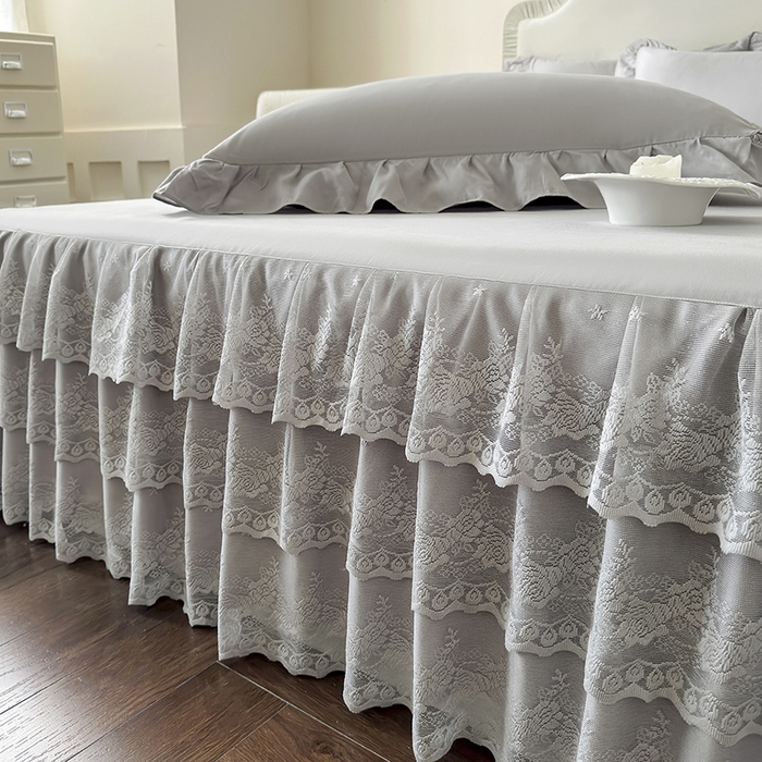 91家纺网 家纺一手货源 找家纺 乐朵家居 2026新款 26-1 夏沫 蕾丝床裙 星空灰