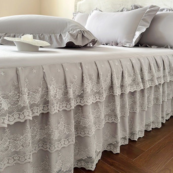 91家纺网 家纺一手货源 找家纺 乐朵家居 2026新款 26-1 夏沫 蕾丝床裙 星空灰