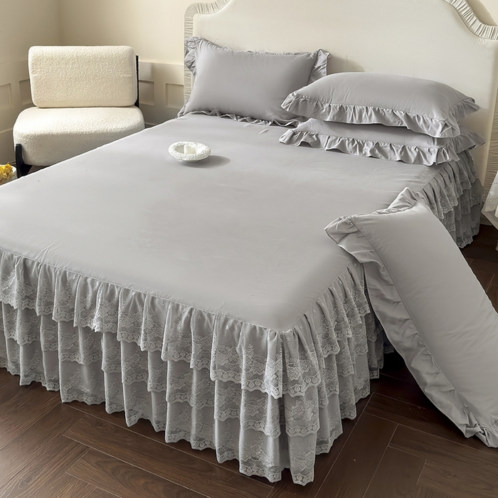 91家纺网 家纺一手货源 找家纺 乐朵家居 2026新款 26-1 夏沫 蕾丝床裙 星空灰