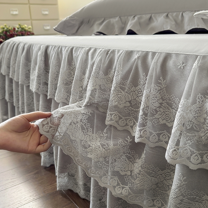 91家纺网 家纺一手货源 找家纺 乐朵家居 2026新款 26-1 夏沫 蕾丝床裙 星空灰