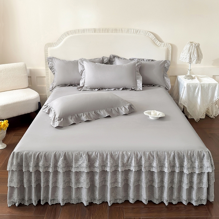 91家纺网 家纺一手货源 找家纺 乐朵家居 2026新款 26-1 夏沫 蕾丝床裙 星空灰