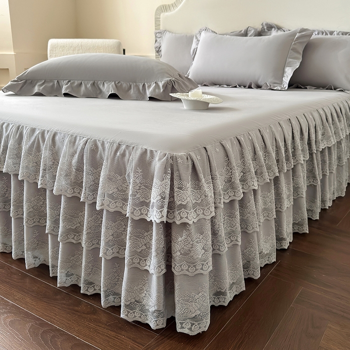 91家纺网 家纺一手货源 找家纺 乐朵家居 2026新款 26-1 夏沫 蕾丝床裙 星空灰