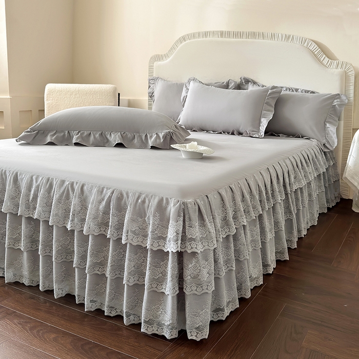 91家纺网 家纺一手货源 找家纺 乐朵家居 2026新款 26-1 夏沫 蕾丝床裙 星空灰