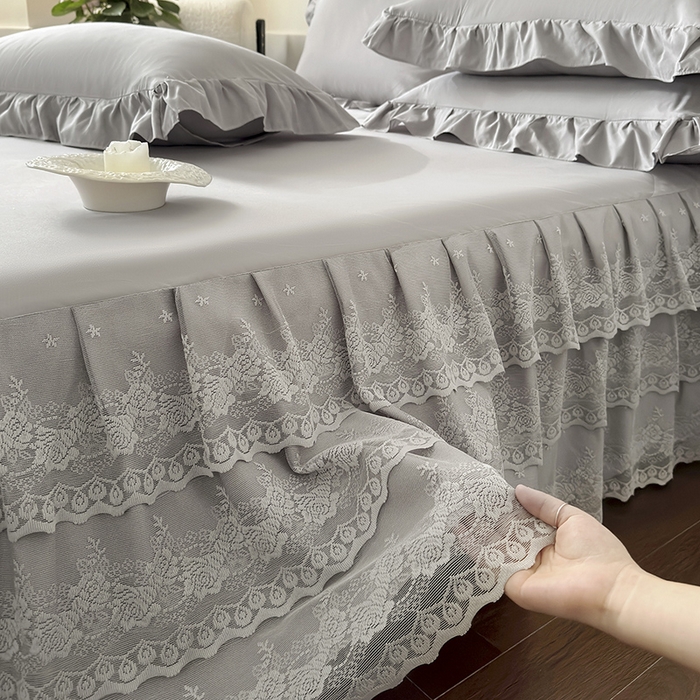 91家纺网 家纺一手货源 找家纺 乐朵家居 2026新款 26-1 夏沫 蕾丝床裙 星空灰