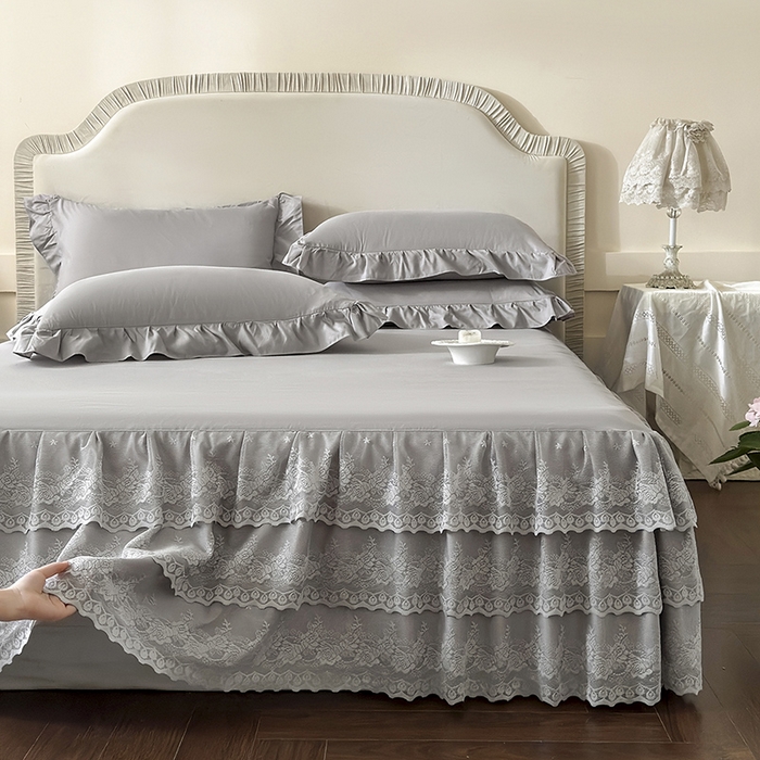 91家纺网 家纺一手货源 找家纺 乐朵家居 2026新款 26-1 夏沫 蕾丝床裙 星空灰